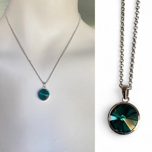 Butler FAC Emerald Green Crystal Silver Tone Necklace - Picture 1 of 8